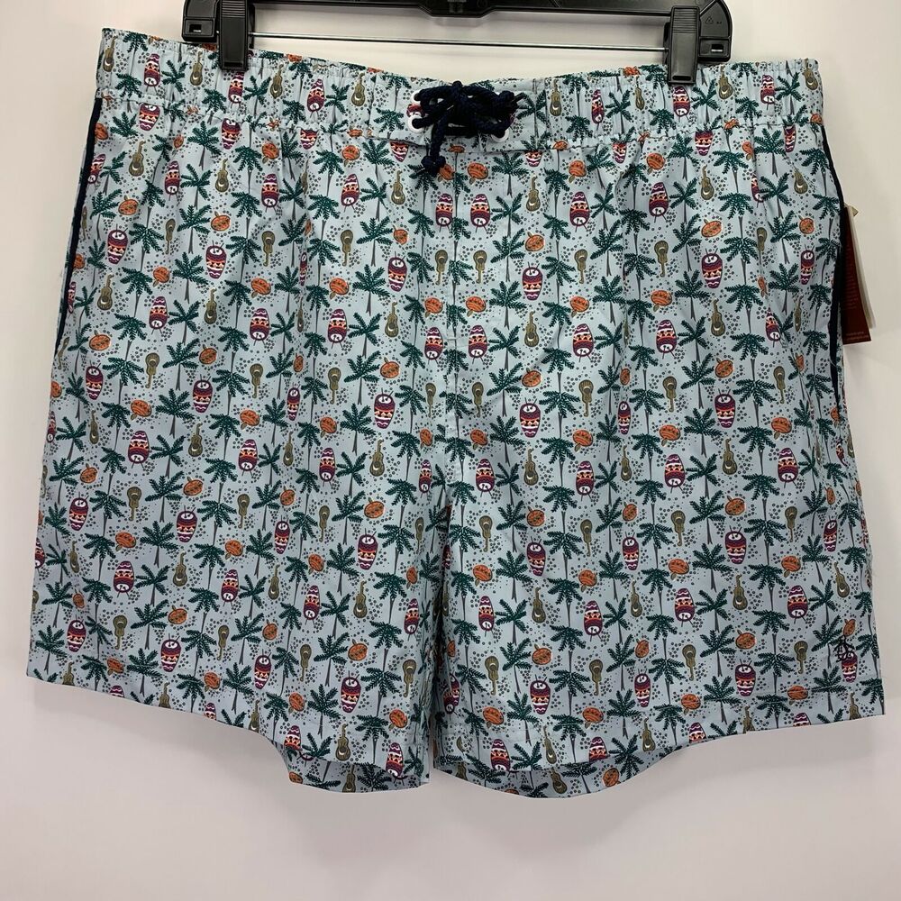 Original Penguin Mens Elasticated Waist Maraca Palm Tree Swim Trunks Gray XL